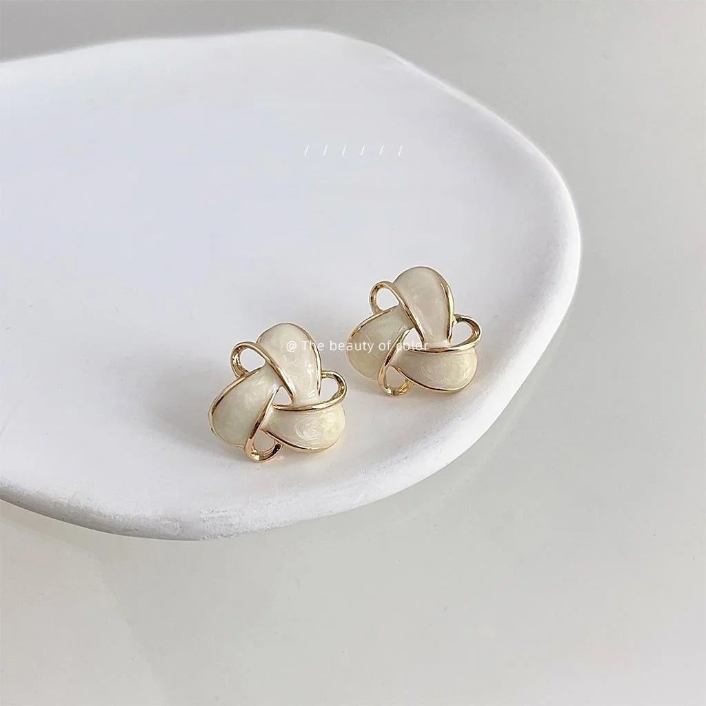 Sweet Caramel Milk White Geometric Triangle Alloy 14K Plated Enamel Stud Earrings