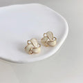 Sweet Caramel Milk White Geometric Triangle Alloy 14K Plated Enamel Stud Earrings