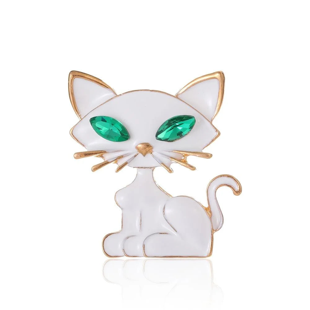 Cute Black Enamel Cat Brooch With Green Rhinestone Eyes, Gold Alloy Lapel Pin Corsage Suit Accessory Gift