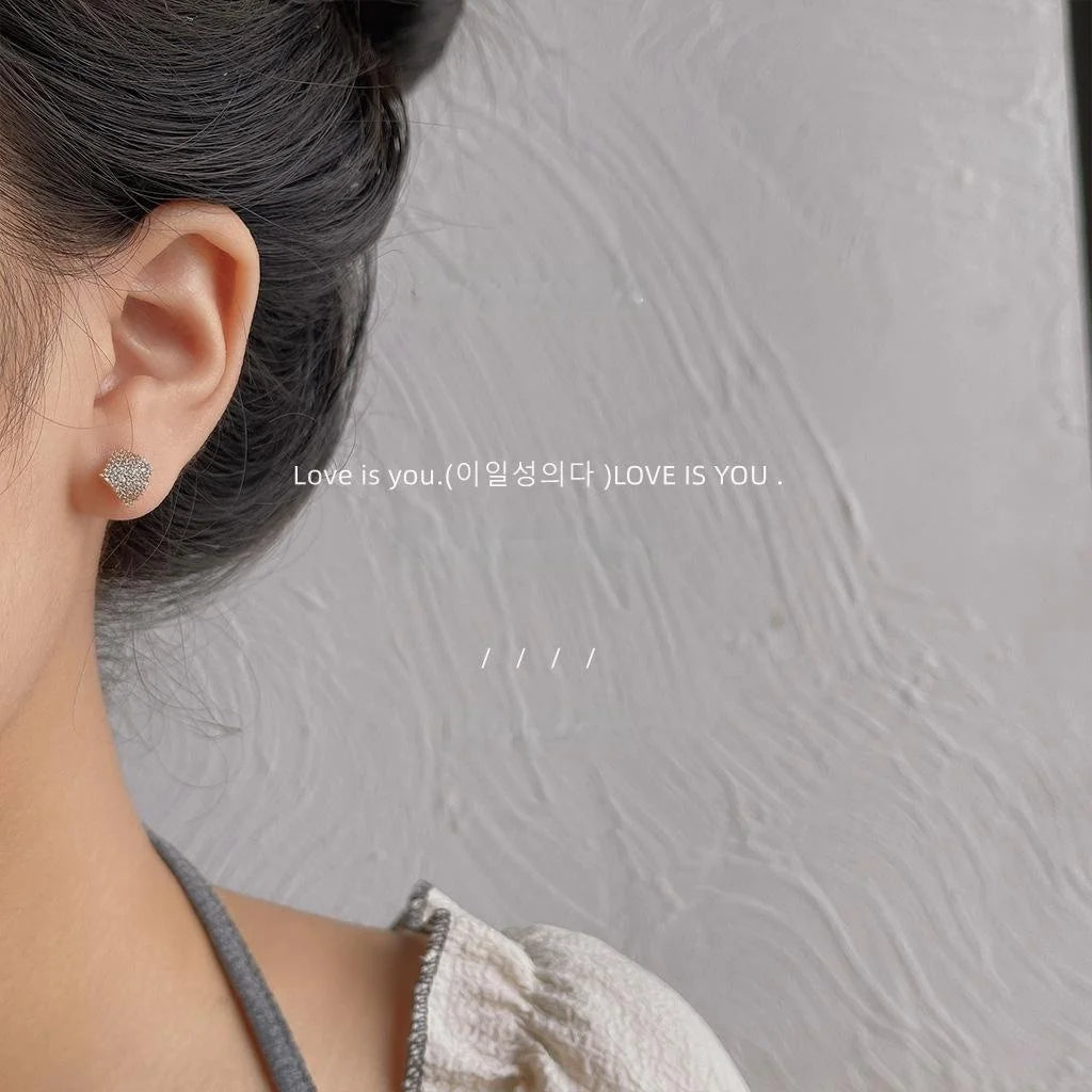 Light Luxury Curved Geometric Micro Pave Zircon Stud Earrings, Rhombus Evening Jewelry For Women