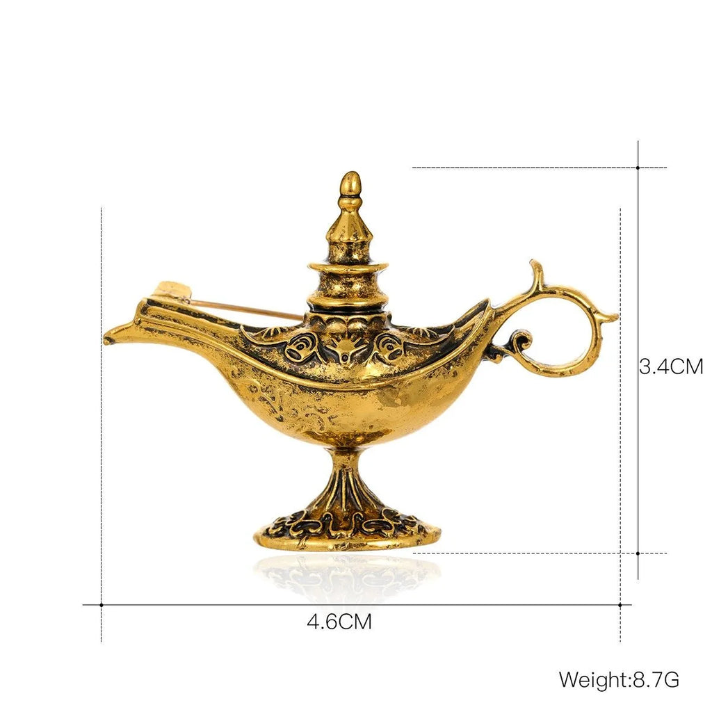 Vintage Exotic Aladdin Magic Lamp Enamel Alloy Brooch, Creative Mini Lapel Pin For Shirt Collar Gift