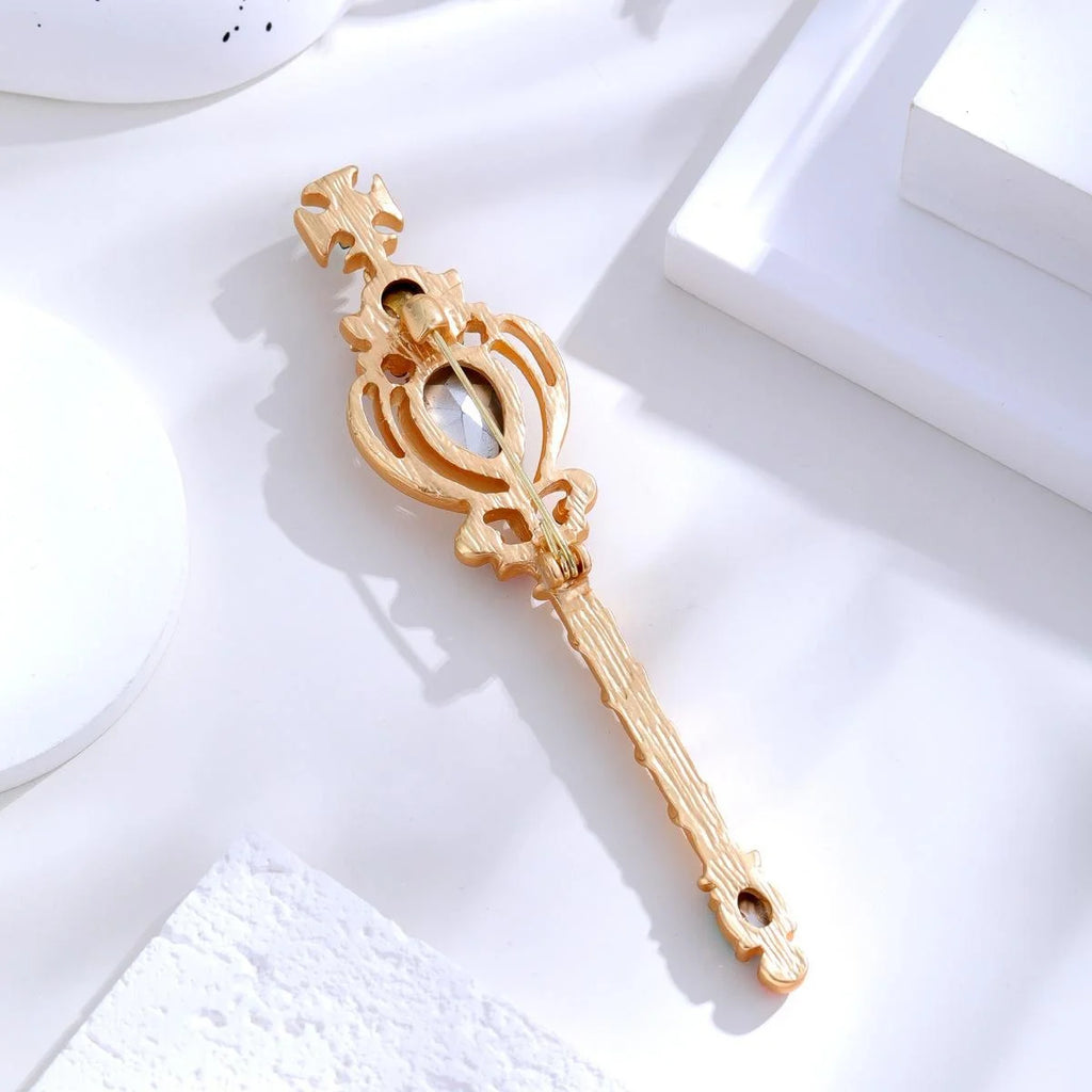 Vintage Palace Magic Wand Brooch With Rhinestone Crystal Gems, Elegant Lapel Pin Suit Accessory Gift