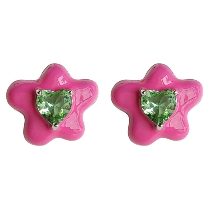 Sweet Cool Candy Color Liquid Flower Stud Earrings Copper Micro Pave Zircon Floral Jewelry