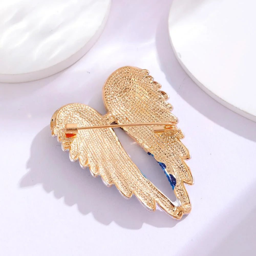 Elegant Angel Wing Brooch With Blue Enamel And Rhinestones, Alloy Lapel Pin Corsage Suit Accessory Gift