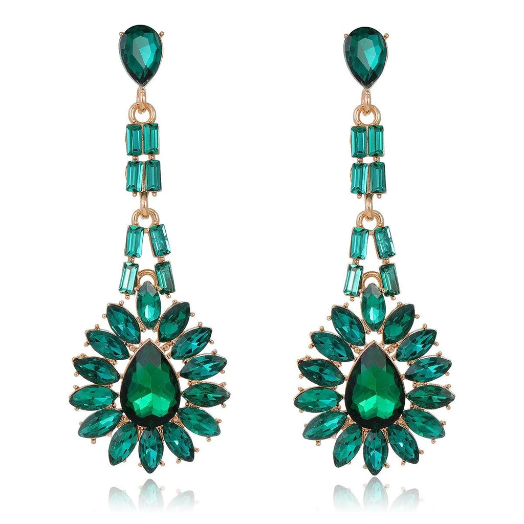 Luxury Red Crystal Rhinestone Flower Chandelier Earrings Alloy Geometric Dangle Earrings For Wedding Party Gift