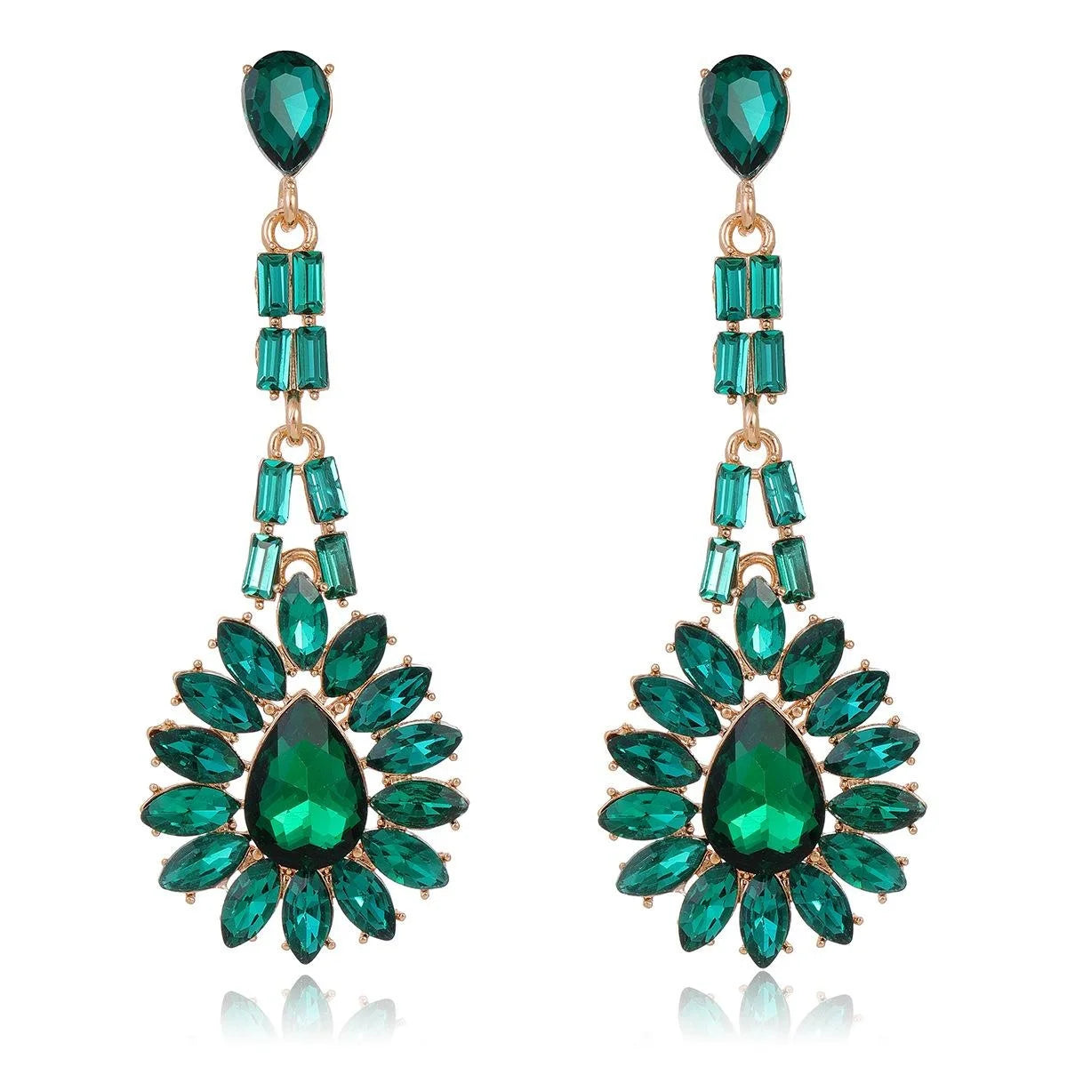 Luxury Red Crystal Rhinestone Flower Chandelier Earrings Alloy Geometric Dangle Earrings For Wedding Party Gift