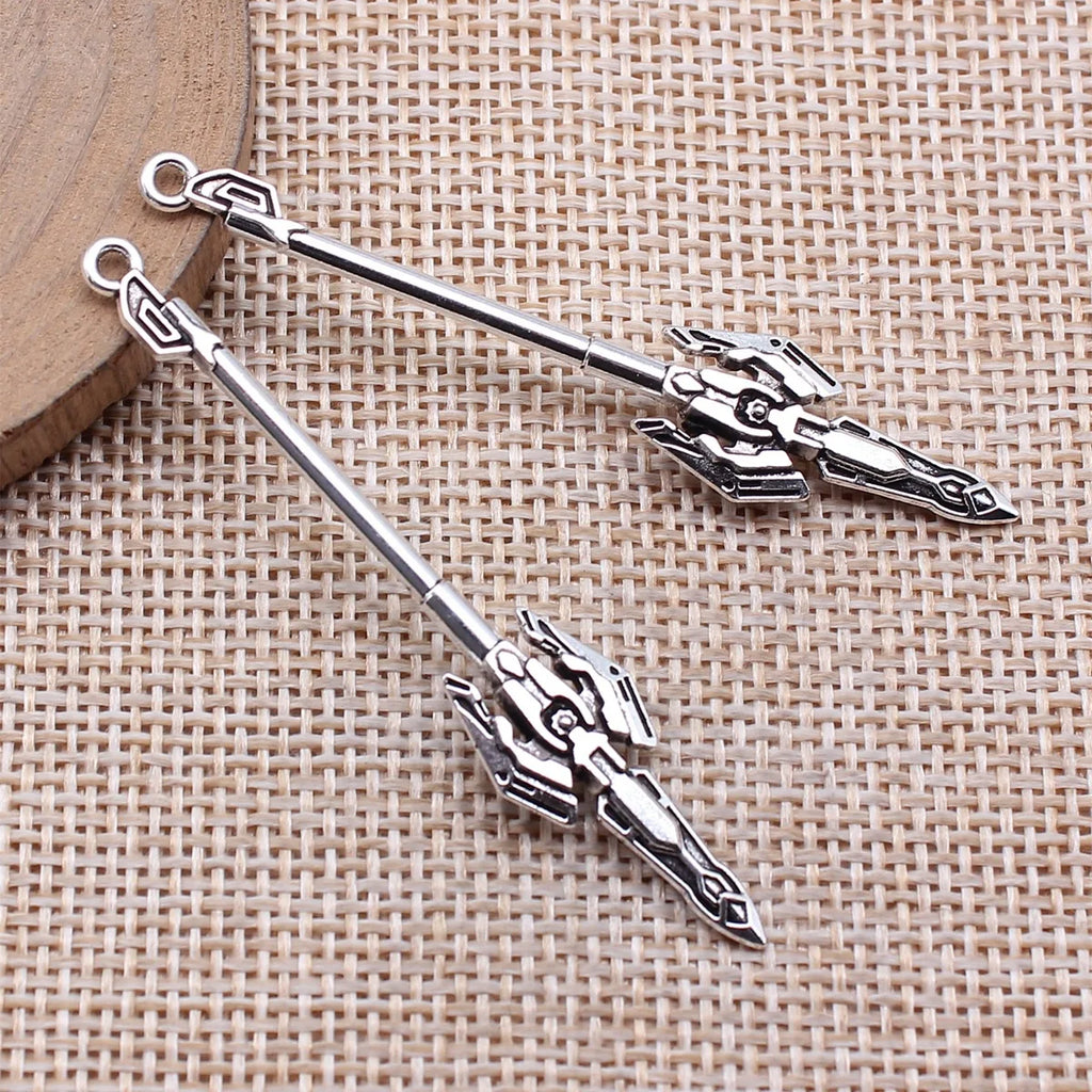 59mm 2.5g Antique Silver Tone Zinc Alloy Blade Spear Sword Halberd Charm Pendant for Cosplay DIY