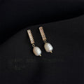 French Vintage Geometric Freshwater Pearl Micro Pave Zircon Copper Drop Earrings For Women
