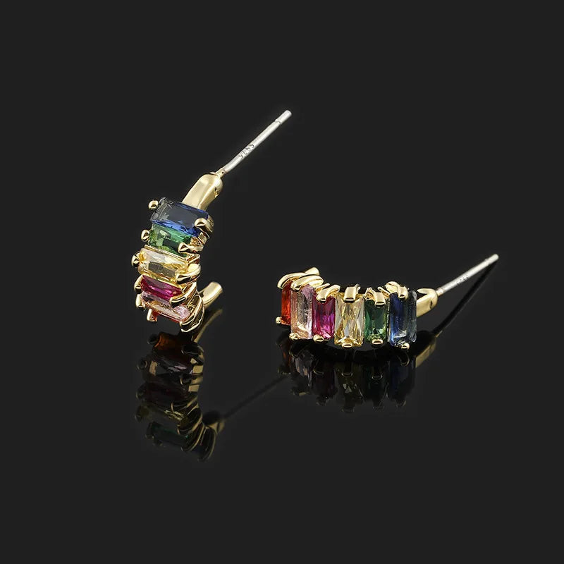 Elegant Colorful Zircon Spiral Hoop Stud & Clip On No Piercing Alloy Contrast Circle Ear Cuff Earrings