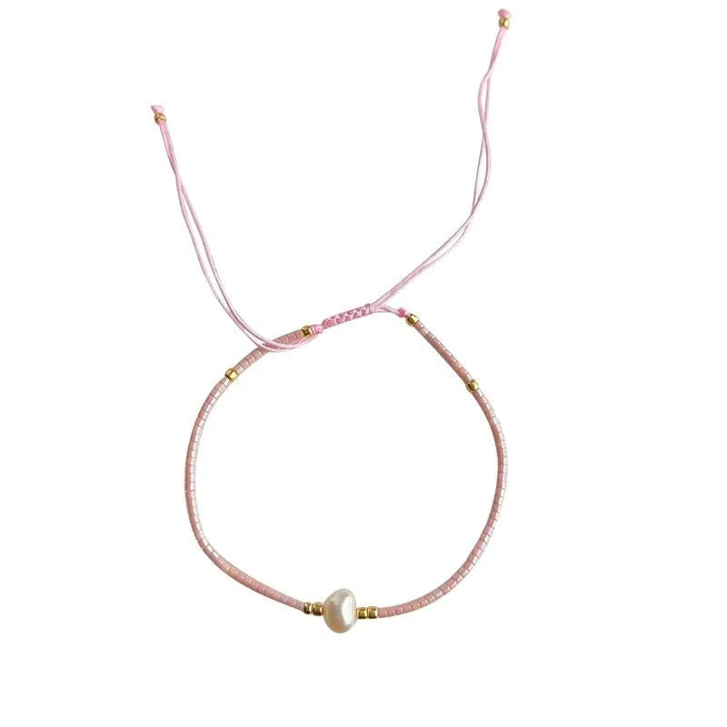 Bohemian Freshwater Pearl Geometric Ring Bracelet Handmade Sweet Vacation Style Jewelry