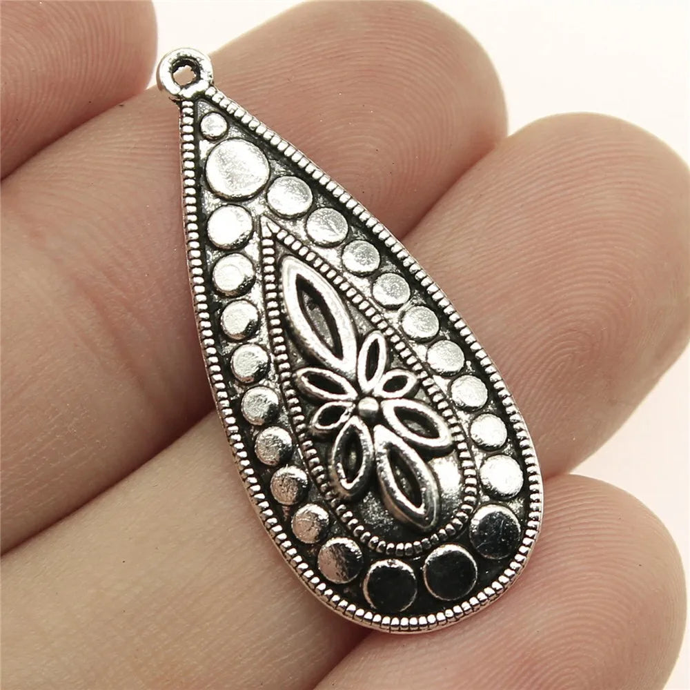 35x15mm 2.8g Zinc Alloy Engraved Waterdrop Teardrop Earring Connector Charms for DIY Earrings Jewelry Making