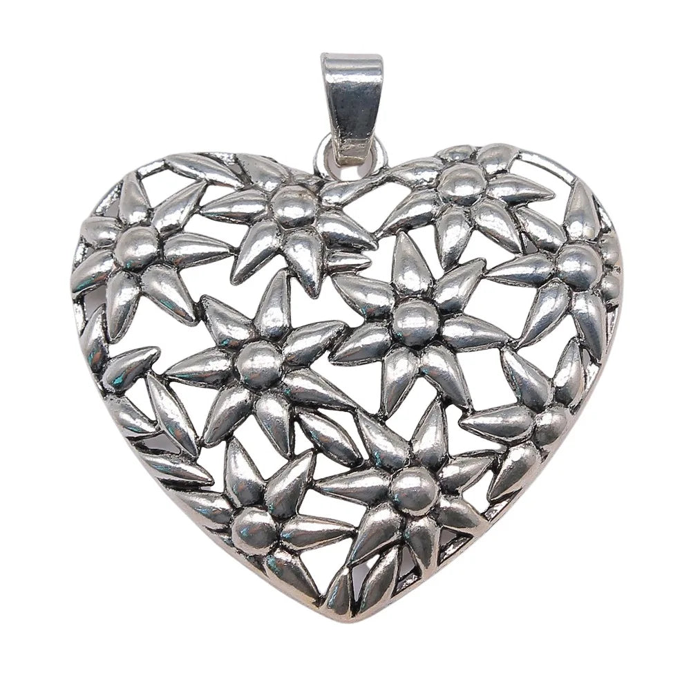 72x67mm 22.1g Antique Silver Zinc Alloy Flower Heart Charm Pendant for DIY Necklace Jewelry Making