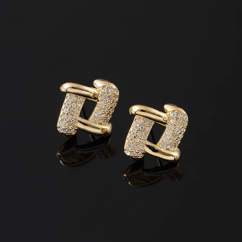 Elegant Geometric Diamond Link Zircon Alloy Stud & Clip On No Piercing Commuter Fashion Earrings