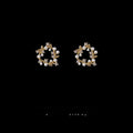 French Sweet Micro Pave Zircon Hollow Floral Wreath 14K Plated Stud Earrings
