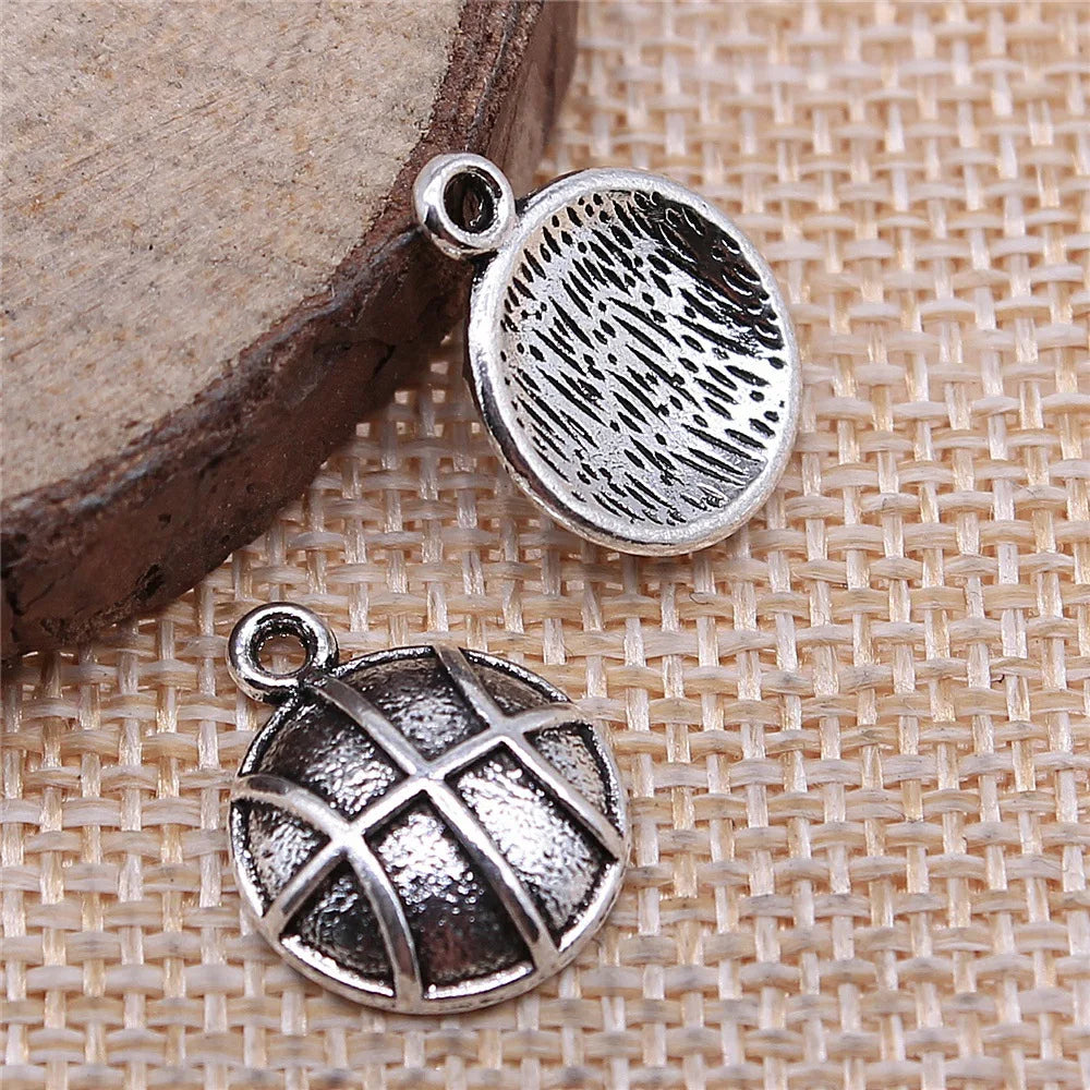 17x13mm 2g Antique Silver Zinc Alloy Basketball Charm Pendant for DIY Sports Jewelry Making