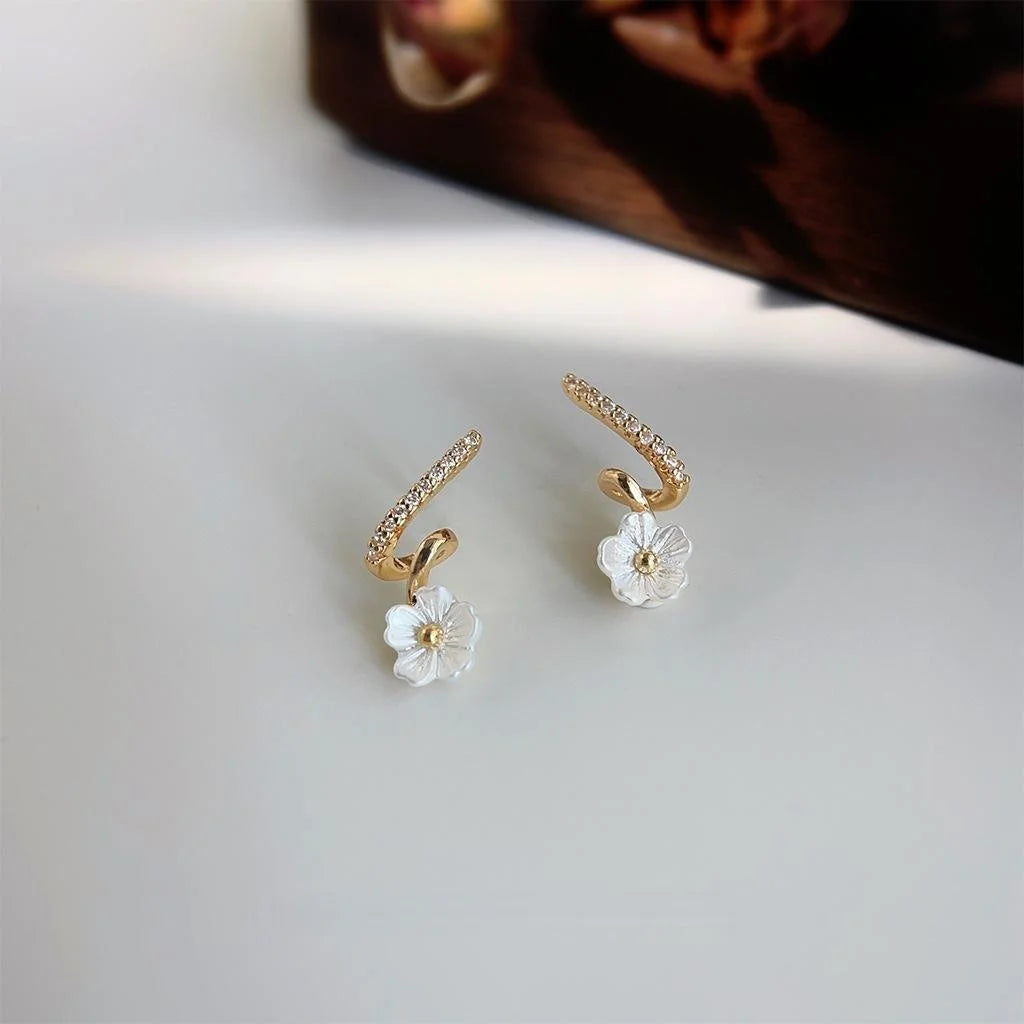 Sweet Peach Blossom Micro Pave Zircon Copper Stud Earrings Fresh Floral Line Design