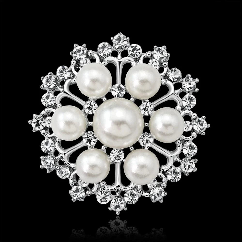 Elegant Korean Style Faux Pearl Rhinestone Flower Brooch, Gold Alloy Lapel Pin Corsage For Suits And Gifts
