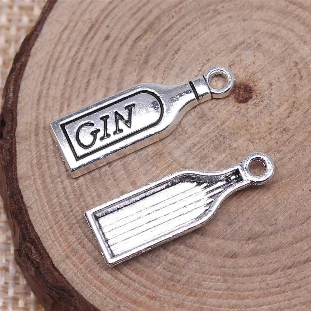 22x7mm 0.9g Antique Silver Zinc Alloy GIN Bottle Charm Pendant for DIY Bar Theme Jewelry Making