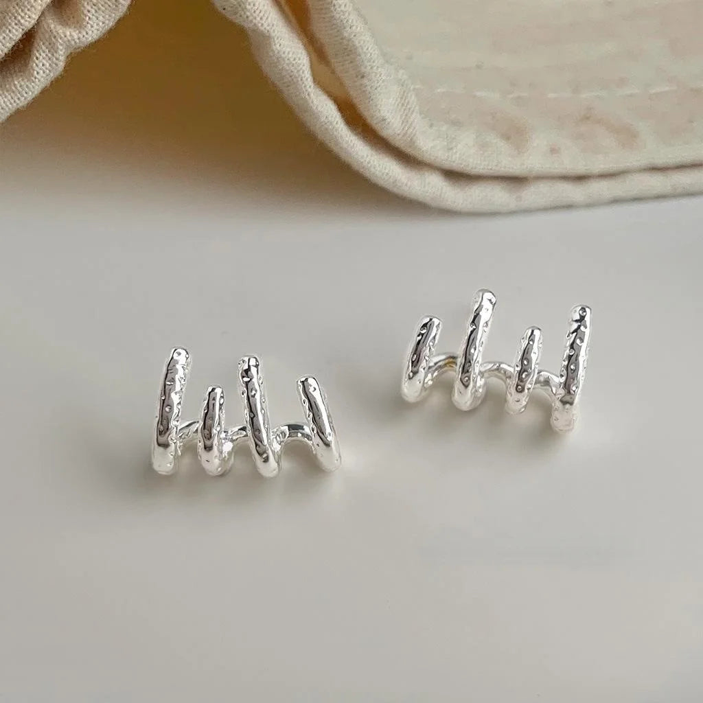 Textured Copper Four Prong Geometric Line Drop Earrings Style Sweet Cool Commuter Jewelry