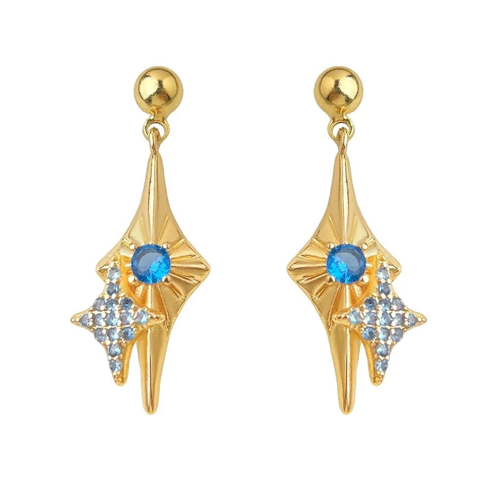 Eco Copper Six And Eight Point Star Drop Earrings Original Luxury Niche Fashion Jewelry