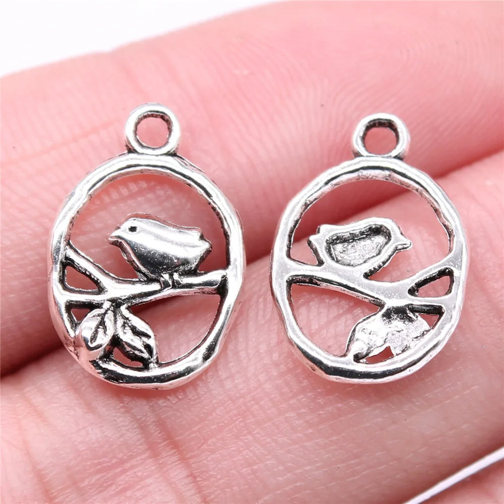 18x12mm 0.63g Antique Silver Tone Zinc Alloy Bird Charm Pendant for DIY Necklace Bracelet Making