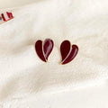 14K Plated Copper Burgundy Red Enamel Heart Stud Earrings, Hong Kong Style