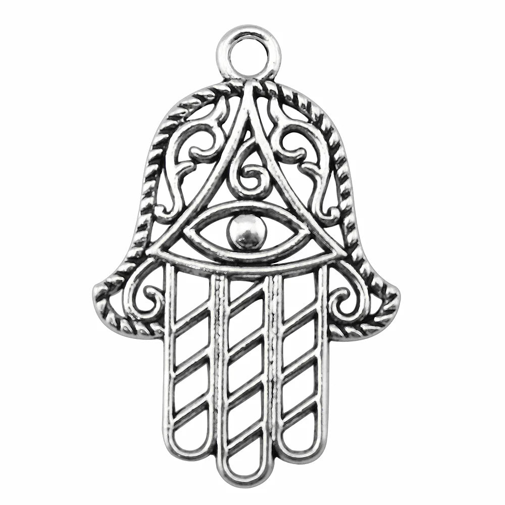 48x32mm 6.1g Antique Silver Zinc Alloy Hamsa Hand Charm Pendant for Necklace Bracelet Making