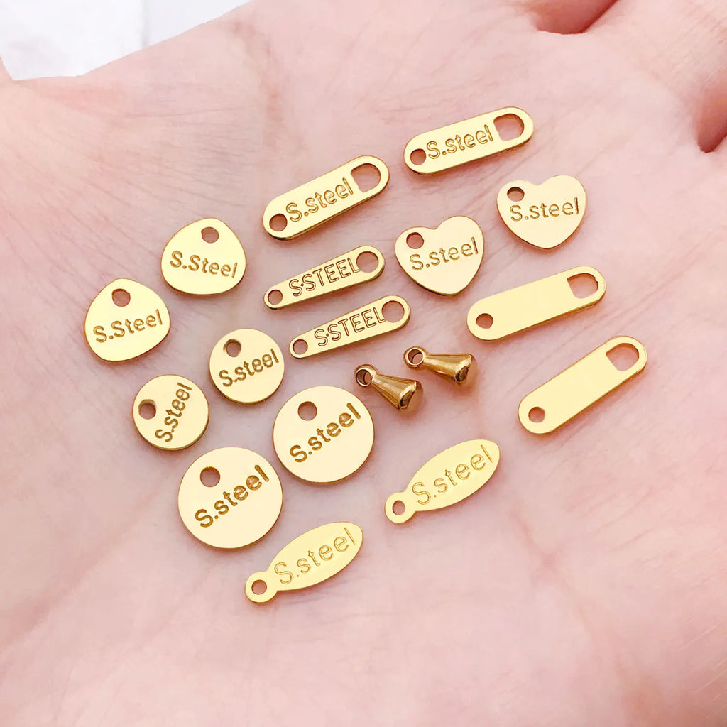 Stainless Steel Round Engraved Tag Extension Chain for DIY Necklace Bracelet Ends