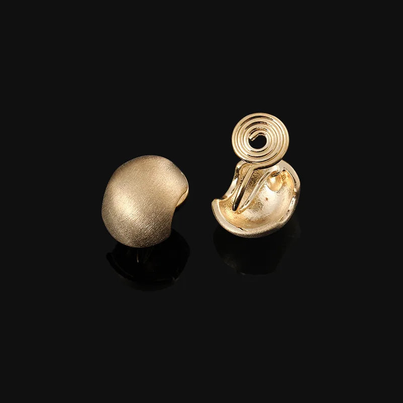 Elegant Brushed Alloy Gold Bean Swirl Stud & Clip On No Piercing Minimalist Fashion Earrings