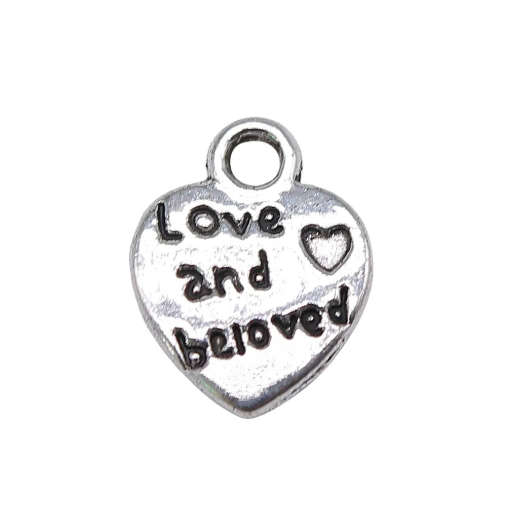 12x10mm 0.8g Zinc Alloy Double Sided Love and Beloved Heart Charm Pendant for DIY Jewelry Making