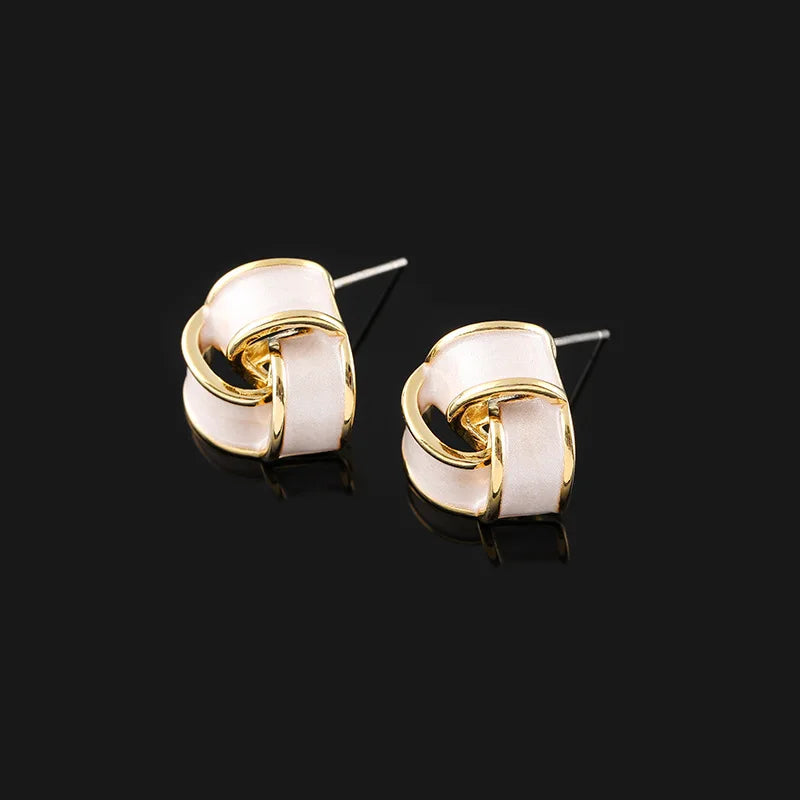 Elegant Geometric Flower Knot Enamel Alloy Stud & Clip On No Piercing Spiral Disc Women's Earrings