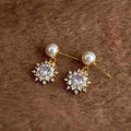 Light Luxury Zircon Snowflake Glass Pearl Star Drop Earrings Handmade Fashion Jewelry