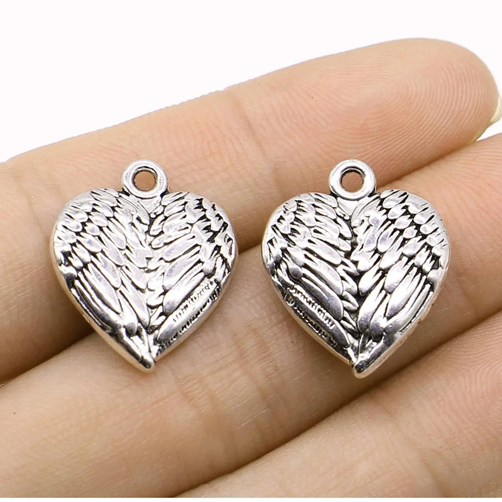 17x21mm 4.9g Antique Silver Zinc Alloy Winged Heart Wing Charm Pendant for Necklace Bracelet Making
