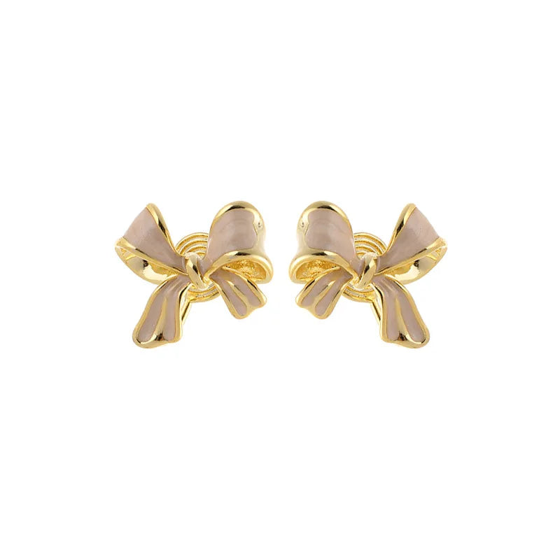 Elegant Enamel Bow Knot Alloy Stud & Clip On No Piercing Gold Tone Niche Design Women's Earrings