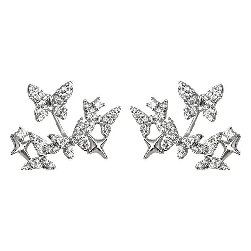 French Vintage Micro Pave Zircon Butterfly Drop Earrings Copper Convertible Elegant Jewelry