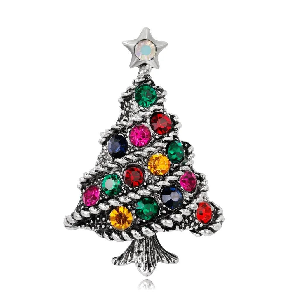 Elegant Christmas Tree Brooch With Colorful Rhinestones, Gold Alloy Holiday Lapel Pin Corsage Gift