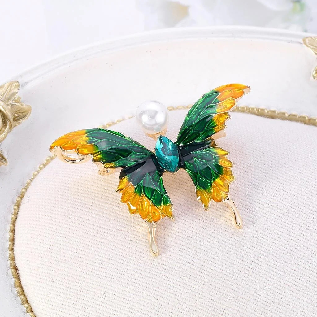 Elegant Enamel Alloy Pearl Butterfly Brooch Pin For Women, Fashion Lapel Corsage Suit Accessory Gift