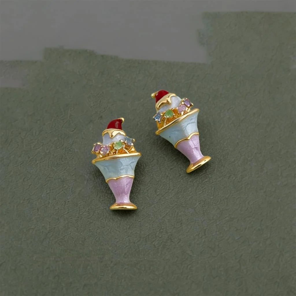 Cute Ice Cream Micro Pave Zircon Copper Stud Earrings Sweet Summer Jewelry For Women