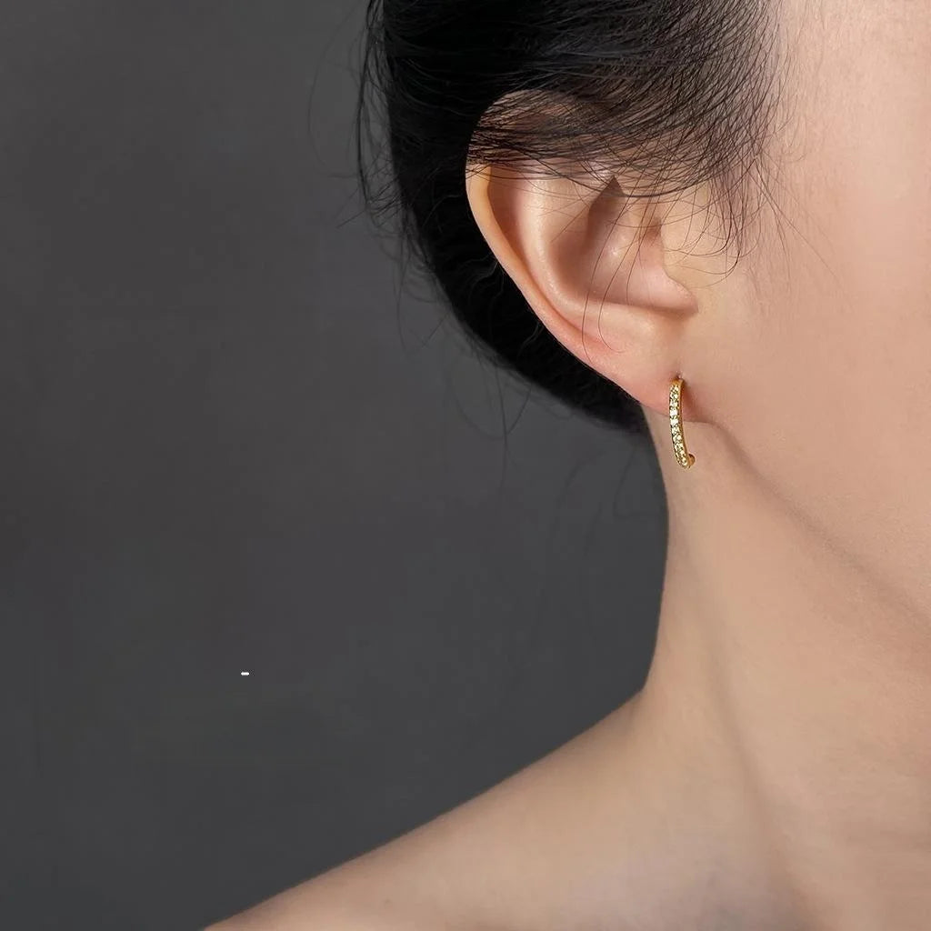 Minimalist Luxury Geometric Line Micro Pave Zircon 14K Plated Copper Stud Earrings