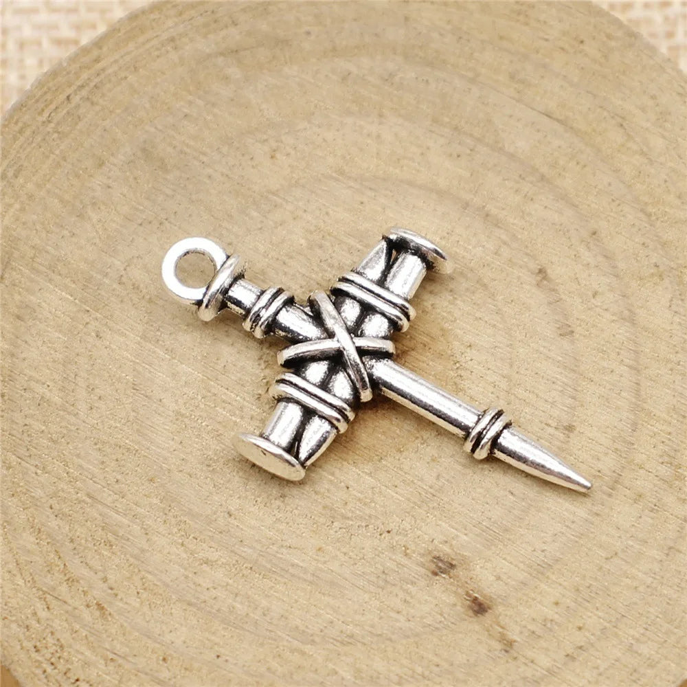34x20mm 2.6g Multi-Color Zinc Alloy Nail Cross Charm Pendant for DIY Gothic Necklace Jewelry Making