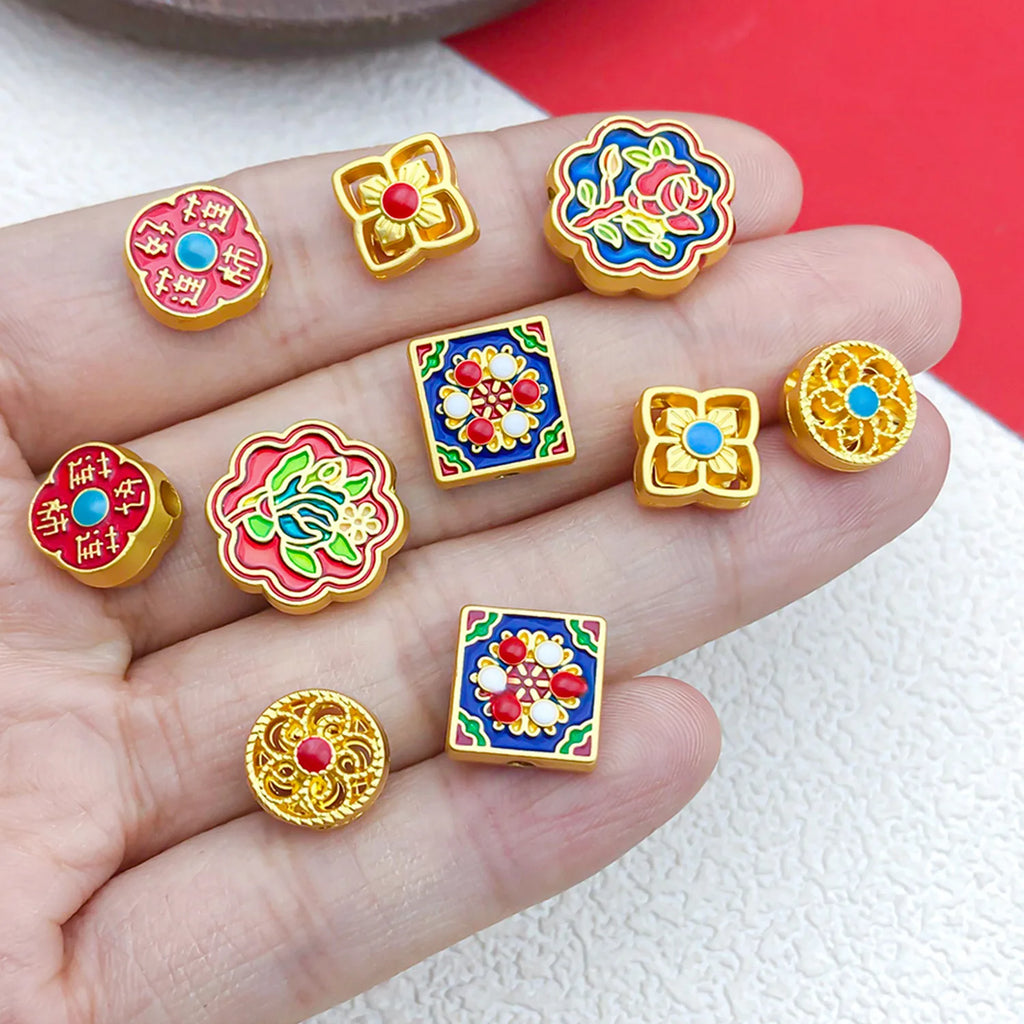 Sand Gold Zinc Alloy Lotus Peach Blossom Spacer Beads for DIY Bracelet Necklace Jewelry