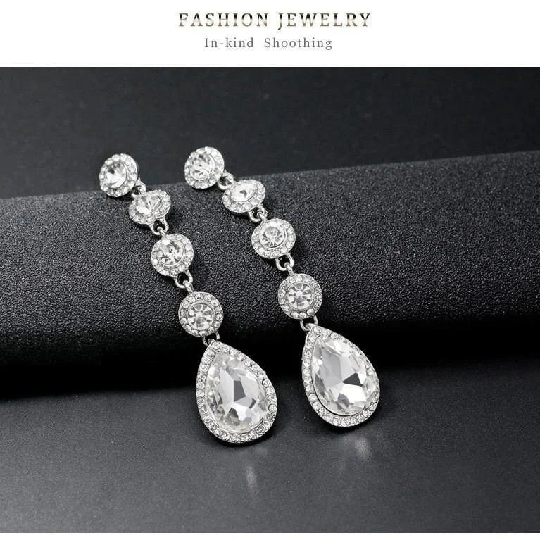 Elegant Rhinestone Crystal Teardrop Long Dangle Earrings For Bridal Wedding Party Banquet Jewelry Gift