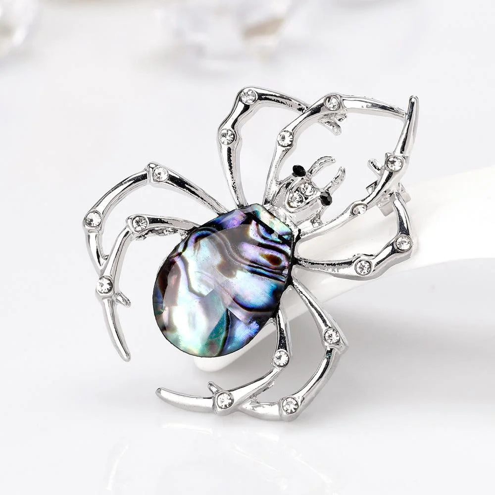Elegant Mother Of Pearl Spider Brooch With Rhinestone Alloy Legs, Fashion Lapel Pin Suit Accessory Gift