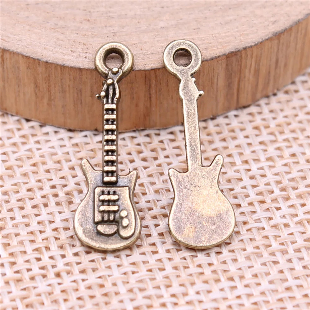 24x7mm 0.7g Multicolor Zinc Alloy Guitar Charm Pendant for DIY Music Theme Jewelry Making