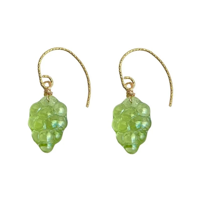 Translucent Czech Glass Grape Drop Earrings Fresh Sweet Green Fruit Forest Style Jewelry