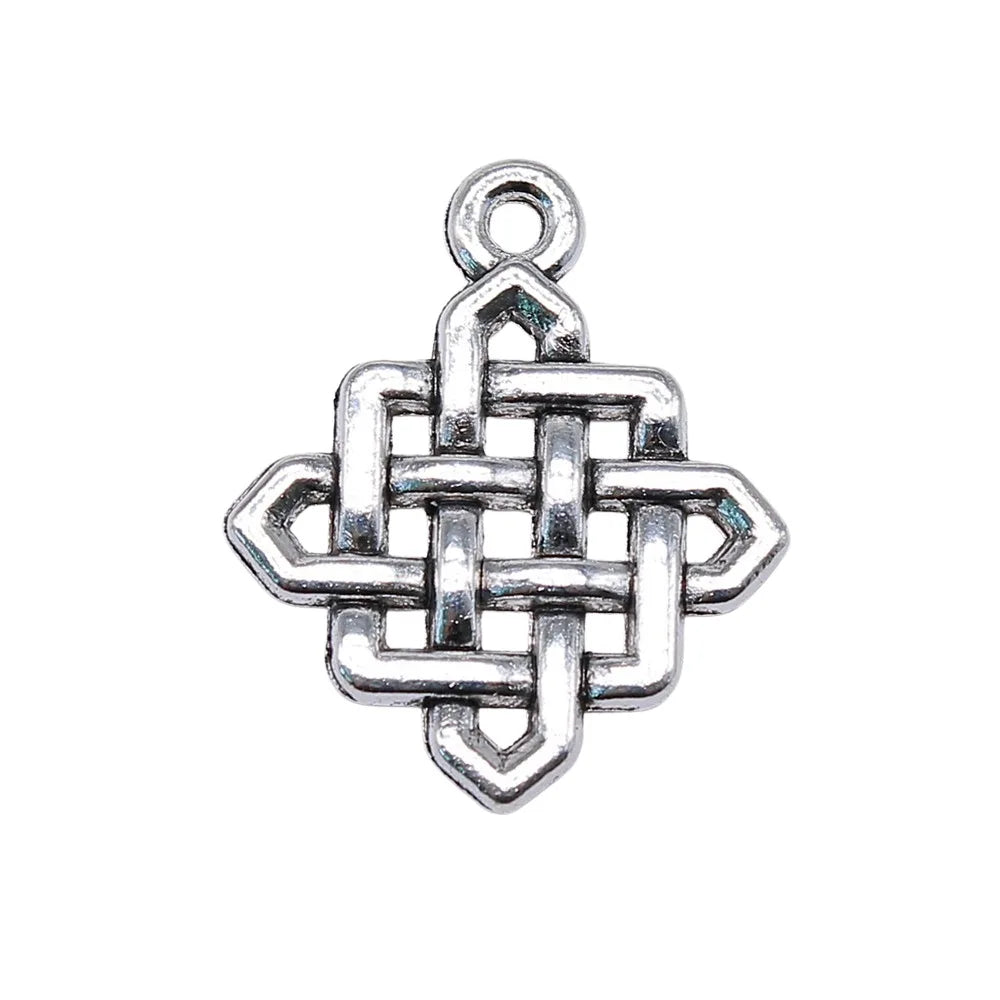 25x21mm 2.2g Antique Silver Zinc Alloy Chinese Knot Charm Pendant for Garment Accessory Jewelry Making