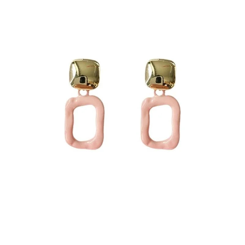 Sweet 14K Plated Metal Square Geometric Stud Earrings For Women