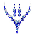 Luxury Blue Crystal Rhinestone Teardrop Necklace And Earrings Jewelry Set For Bridal Wedding Party Gift