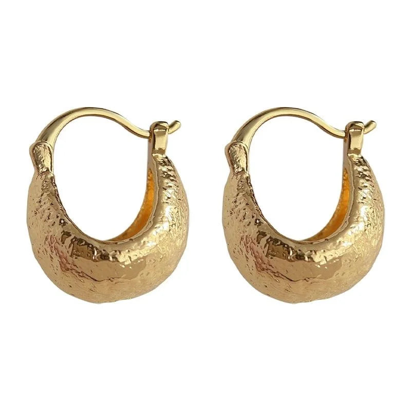 French 14K Plated Copper Geometric Hoop Drop Earrings Minimalist Chic Jewelry