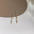 14K Plated Copper Zircon Waterdrop Tassel Stud Earrings Sweet Geometric Line Jewelry